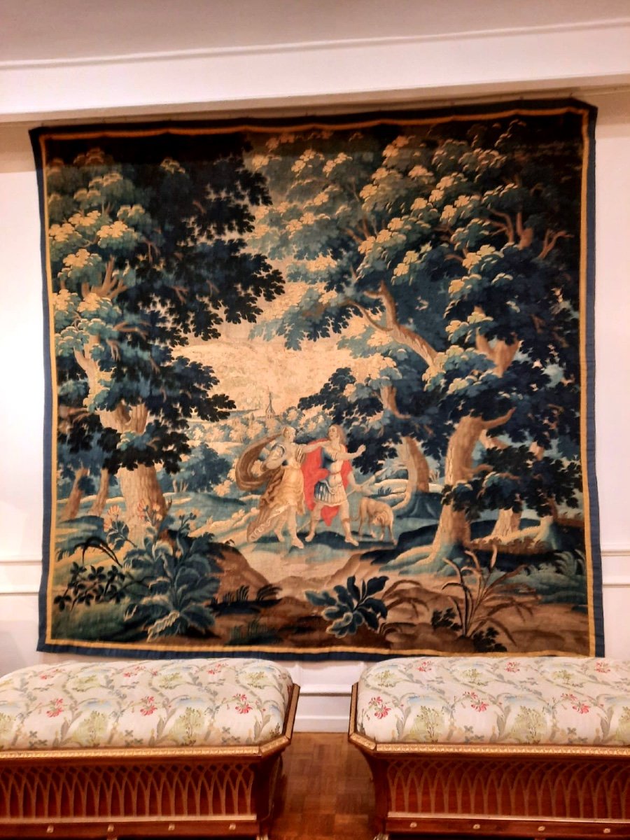 Tapisserie Aubusson  "Rencontre dans Un Parc"  Epoque XVIIIème Siècle