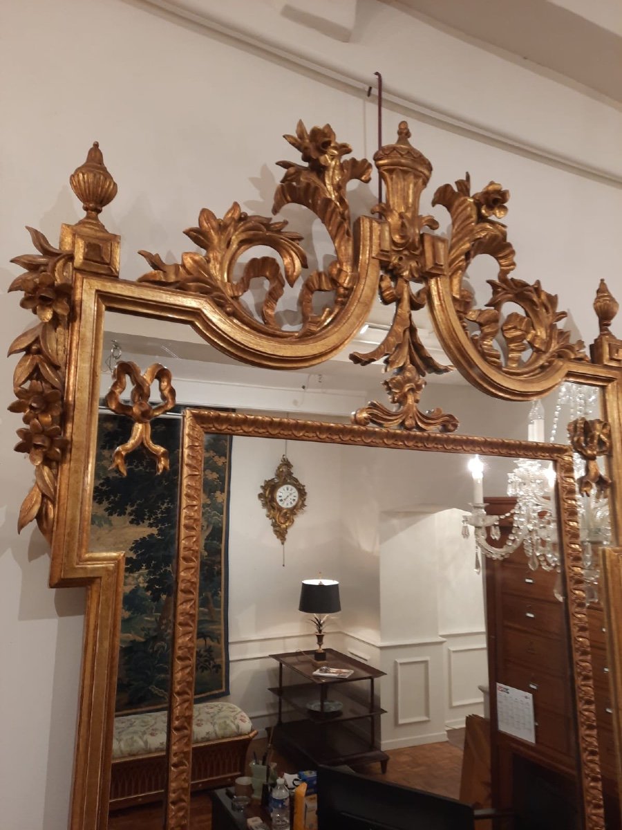 Elegant 19th Century Gilded Wood Mirror With Louis XVI Style Glazing Beads-photo-2