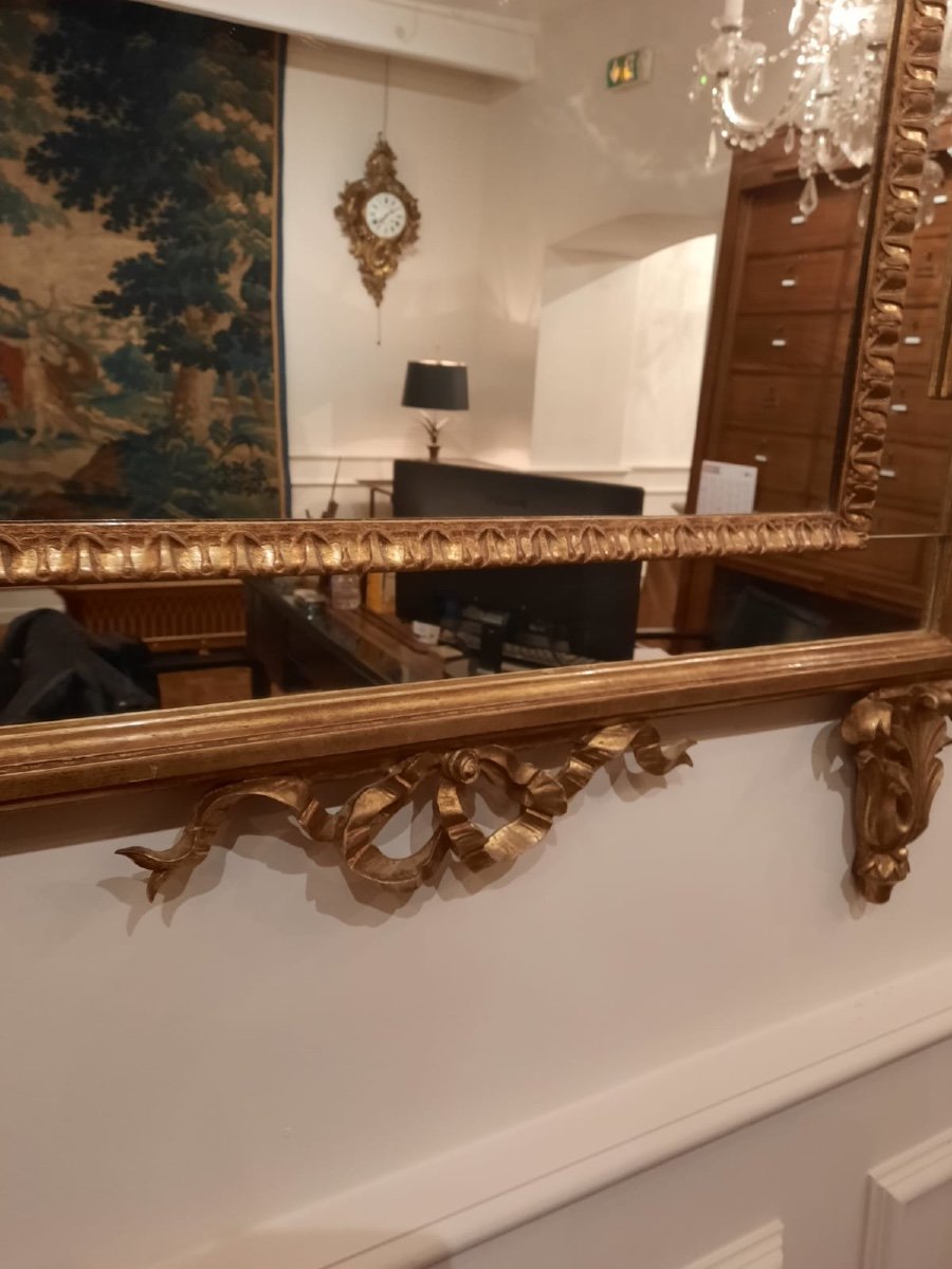 Elegant 19th Century Gilded Wood Mirror With Louis XVI Style Glazing Beads-photo-4