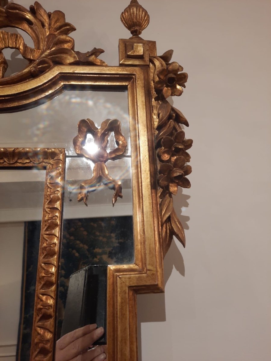 Elegant 19th Century Gilded Wood Mirror With Louis XVI Style Glazing Beads-photo-2