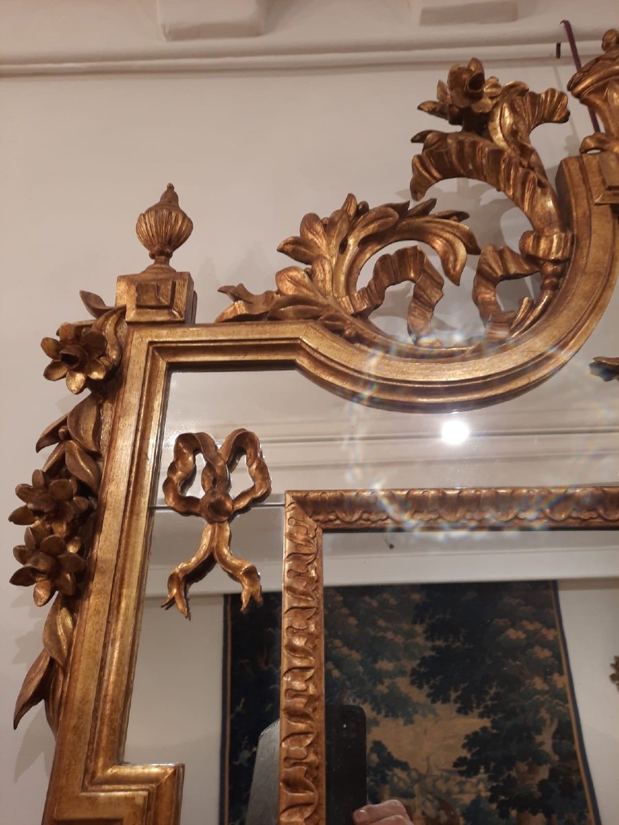 Elegant 19th Century Gilded Wood Mirror With Louis XVI Style Glazing Beads-photo-3