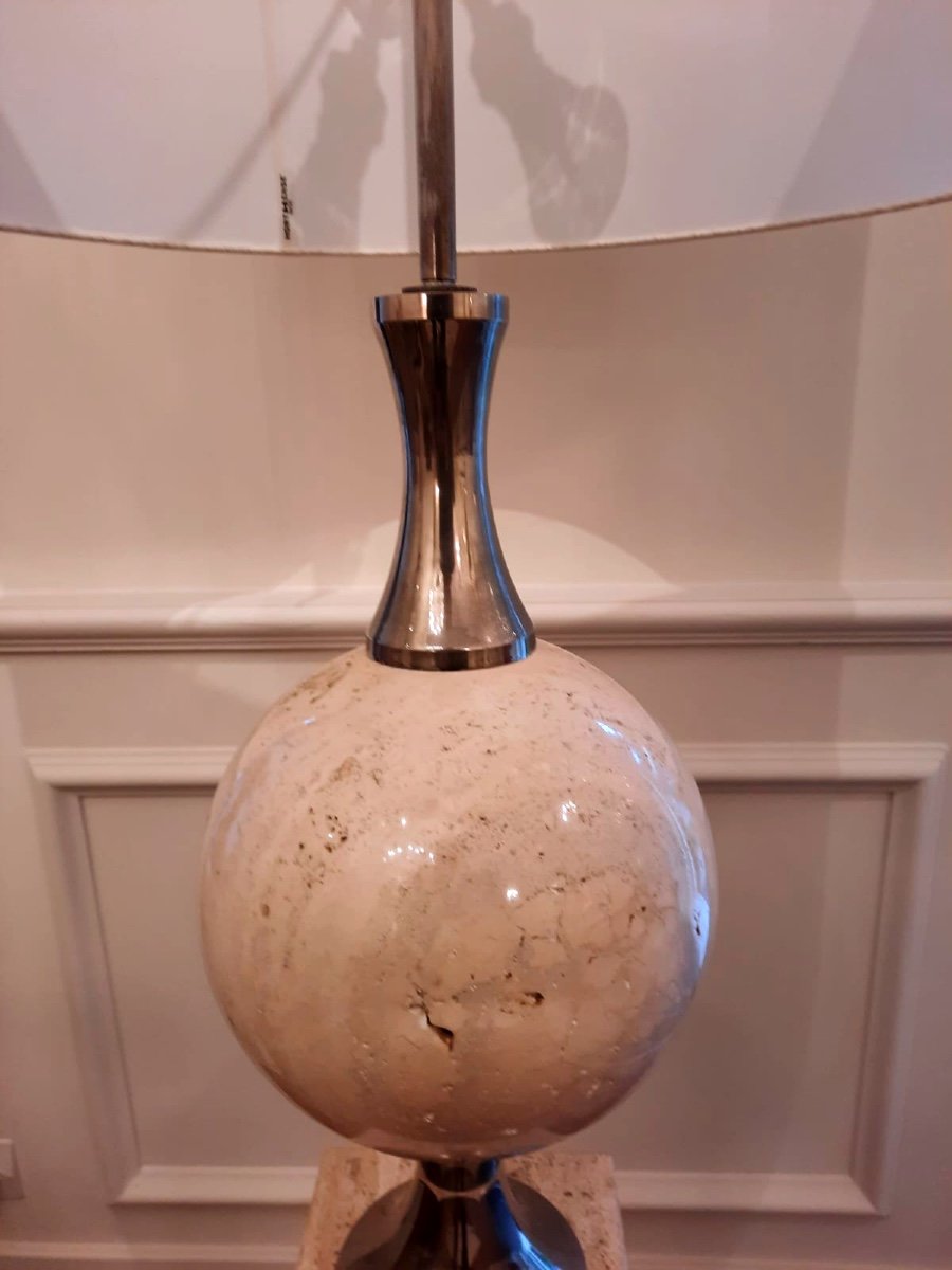 Philippe Barbier Design Lamp, 1950/1960, In Travertine And Chrome-photo-1