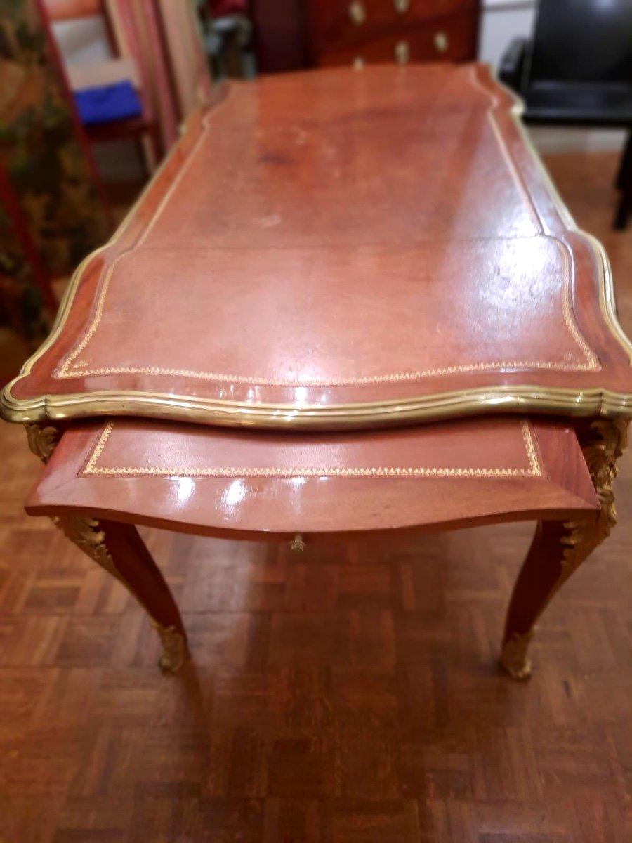 Bureau Plat de Style Louis XV. Epoque 1900.  Placage bois de Rose-photo-1