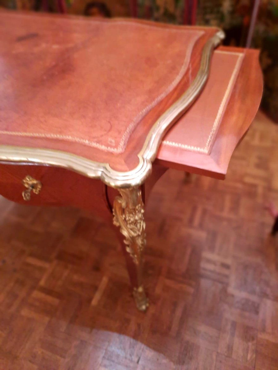 Bureau Plat de Style Louis XV. Epoque 1900.  Placage bois de Rose-photo-5