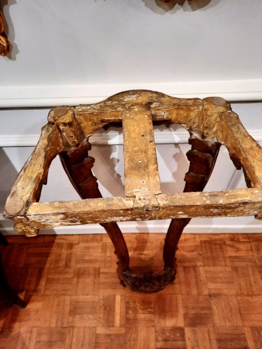 Petite Console d'Entre Deux,époque Louis XV, XVIIIème s. en Chêne Ciselé, marbre Brèche d'Alep.-photo-4