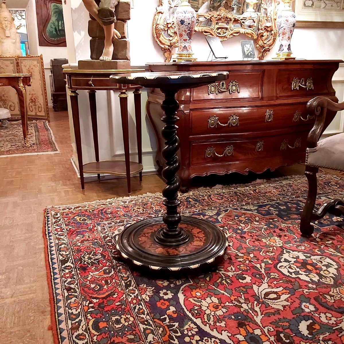 Pedestal-sélecte Twisted In Marquetry, Louis XIV Style, 19th Century-photo-3