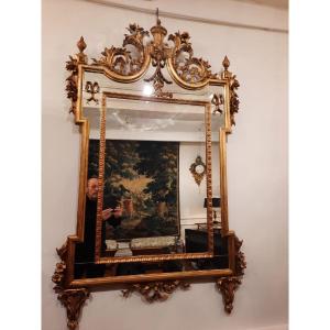 Elegant 19th Century Gilded Wood Mirror With Louis XVI Style Glazing Beads