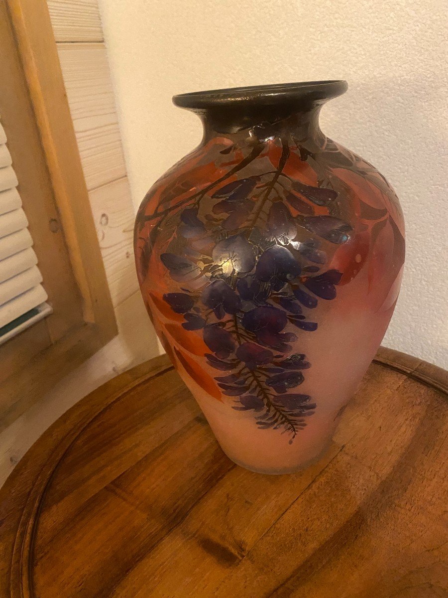 Vase En Verre Multicouche, Signé Peynaud