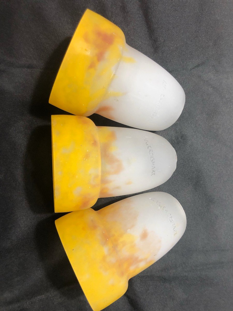 3 Glass Paste Tulips Signed "croismare".