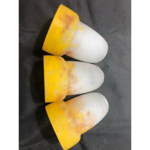 3 Tulipes Pâte De Verre Signées "Croismare".