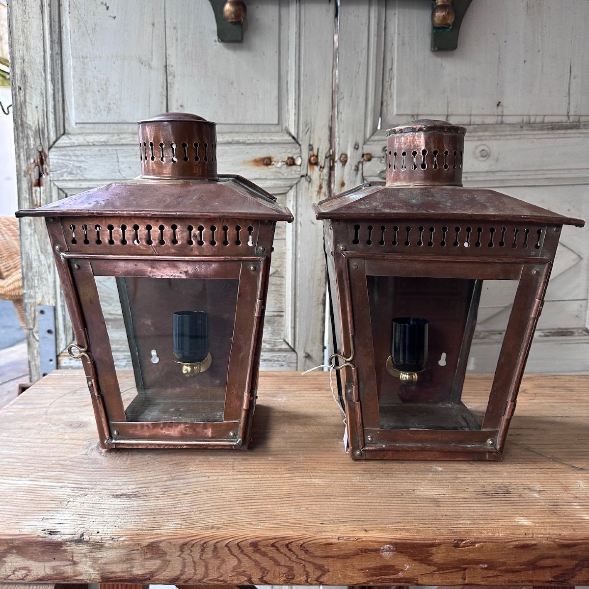 Pair Of Copper Wall Lanterns