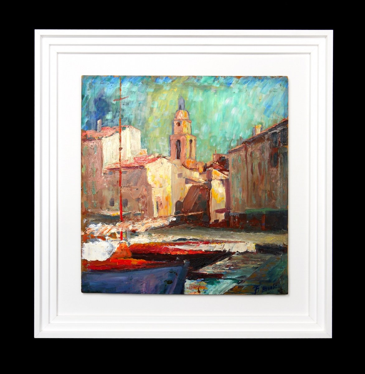 Oil Painting Representing The Old Port Of Saint-tropez In France