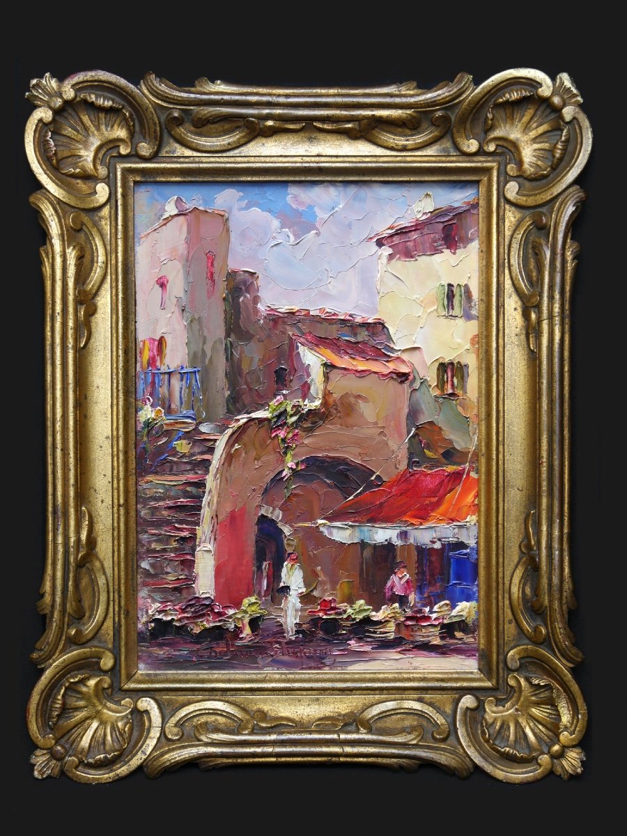 Painting By André Salomon Known As Salomon Le Tropézien Depicting A Square In Saint-tropez 