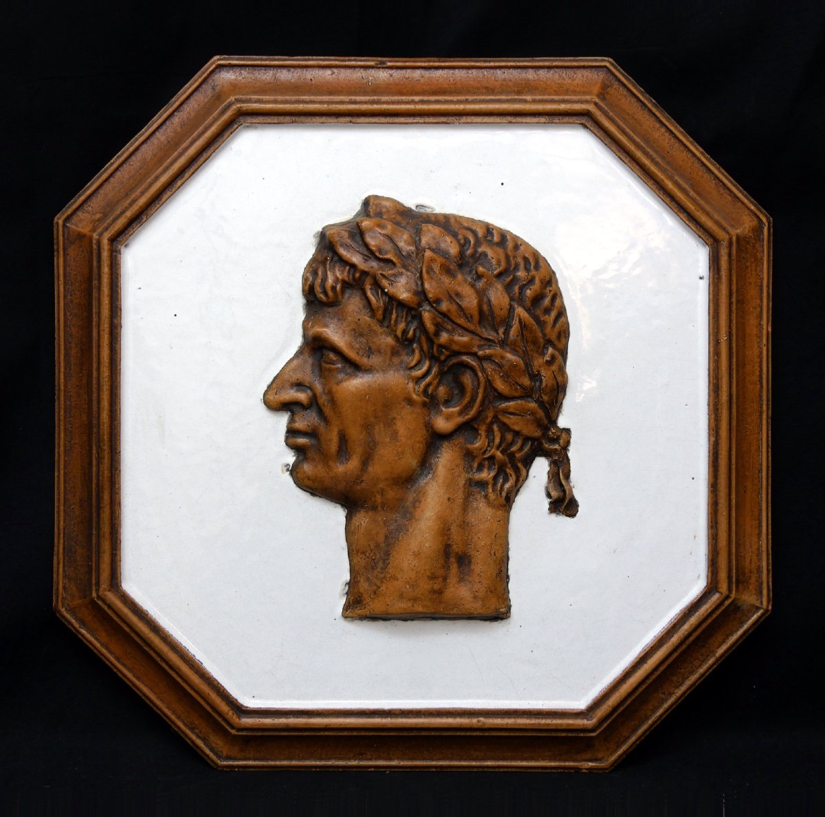 Imposing Enamelled Ceramic Frame Representing A Roman Profile