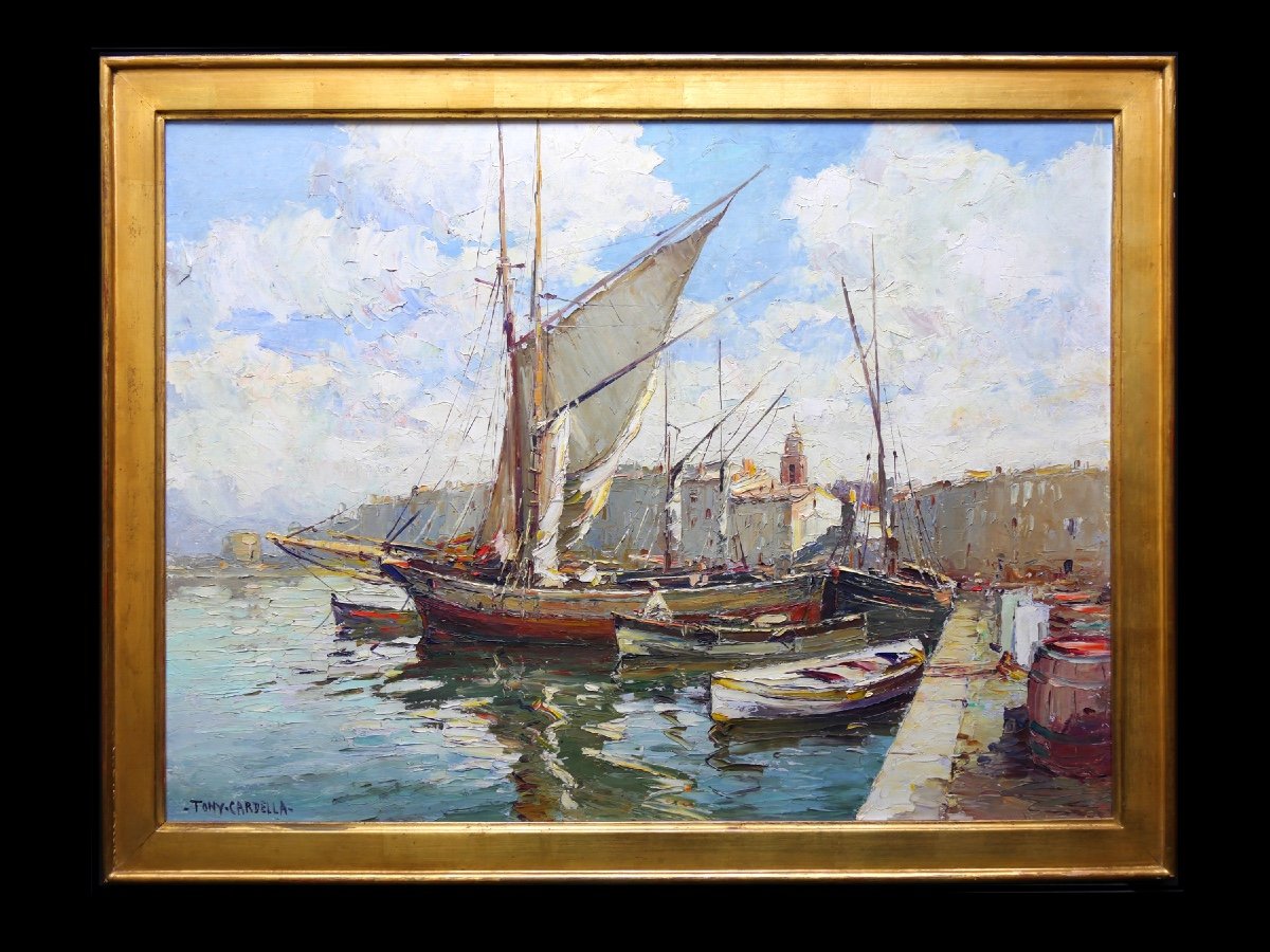 Peinture représentant le port de Saint-Tropez par Tony Cardella