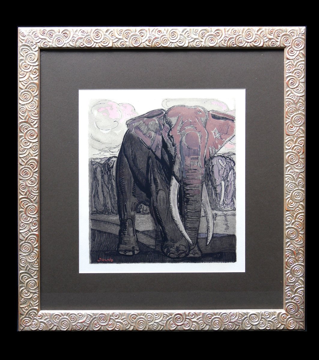 Woodcut Print From 1931 Representing An Elephant By Paul Jouve