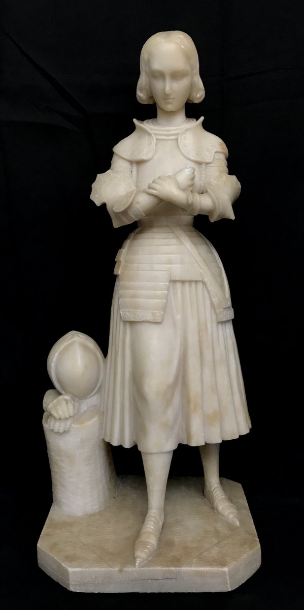 Statue Of Joan Of Arc In Marble / Alabaster XIX Eme