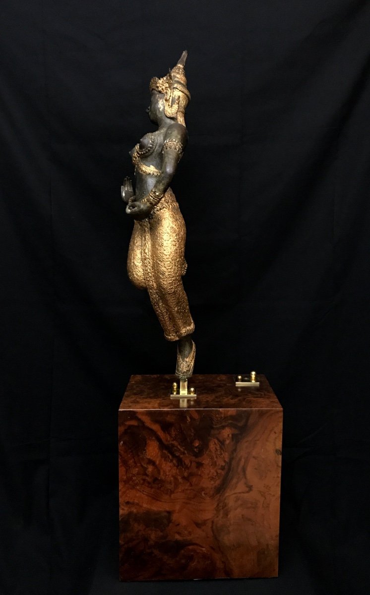 Grande Statuette De Danseuse Thaïlandaise En Bronze -photo-2