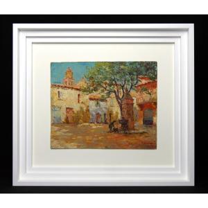 Peinture d’Adrien Ouvrier représentant la Place des Remparts de Saint-Tropez 