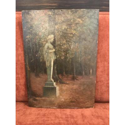 Statue Dans Le Parc/ Peinture XIX Eme