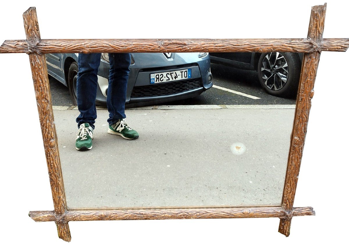 Miroir 19ème En Bois Sculpté De Style Forêt Noire