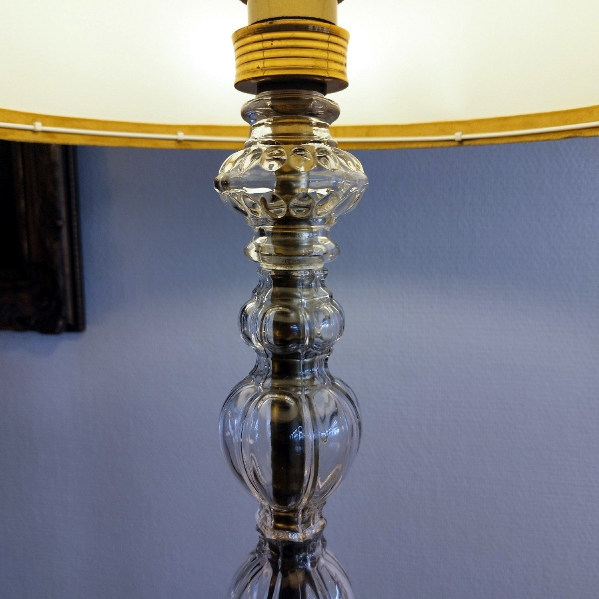 Hollywood Regency Style Glass And Brass Floor Lamp-photo-3