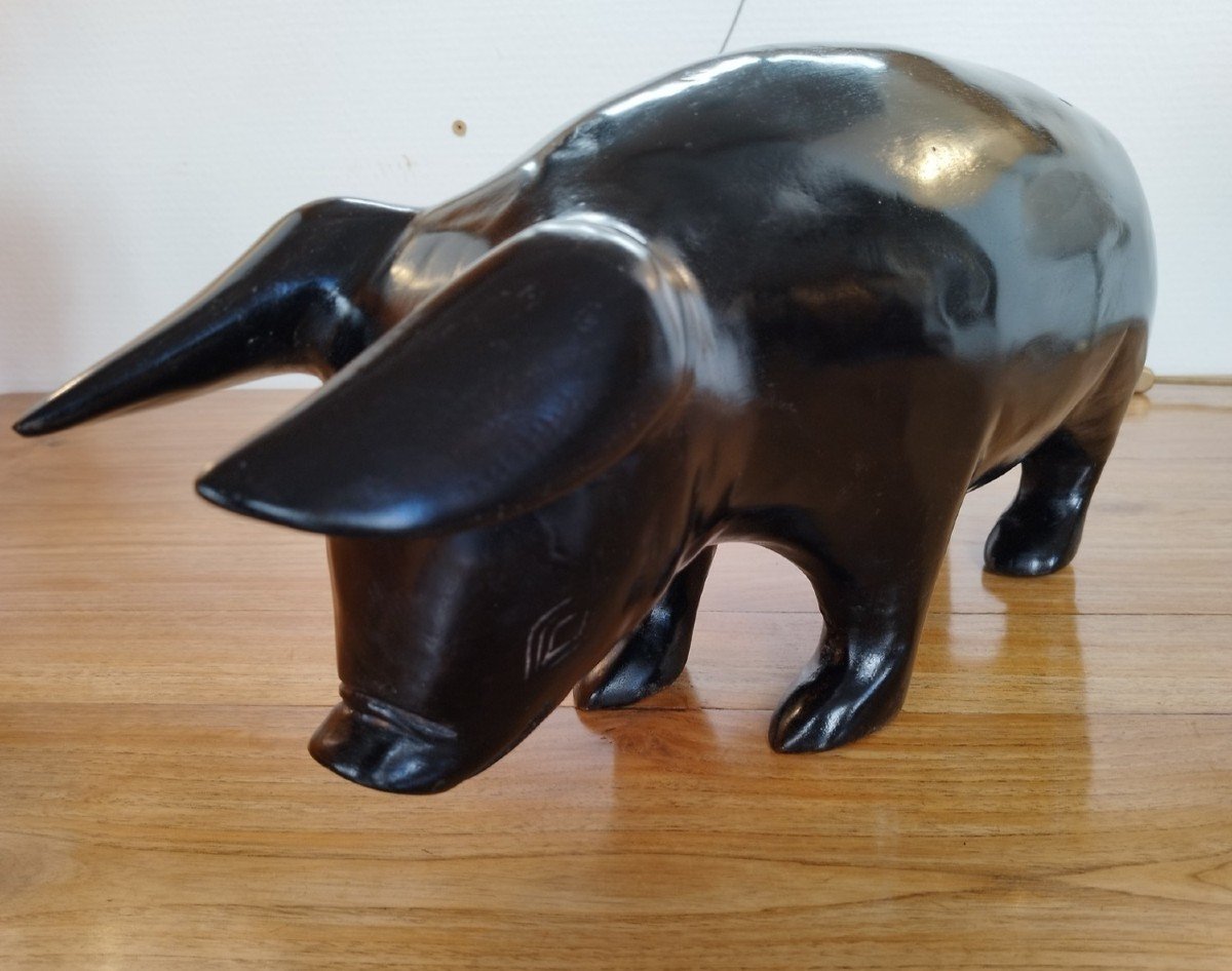 Large Dark Stained Wooden Pig