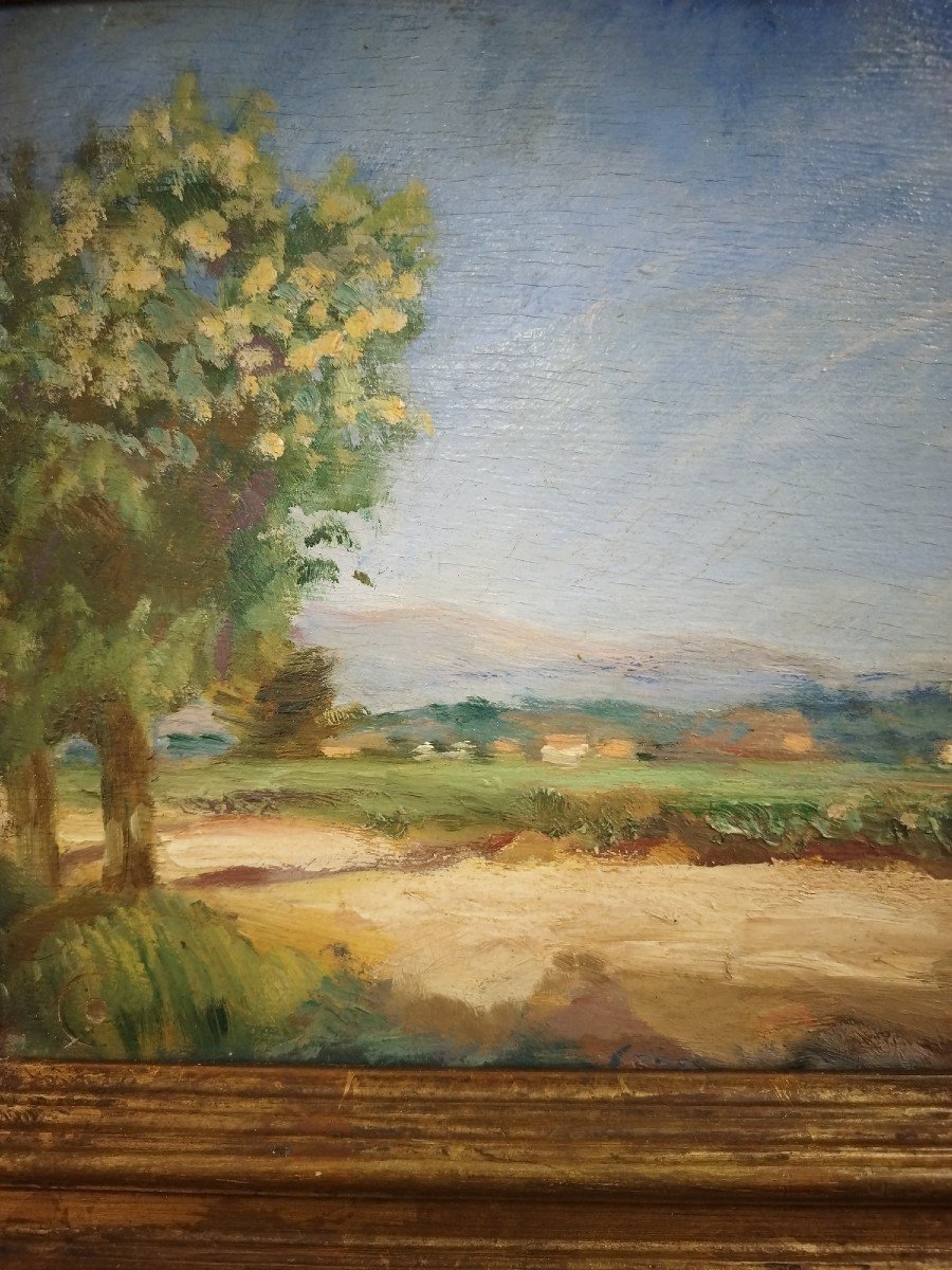 Provencal Farm, Oil On Panel By Marguerite Crissay-photo-3