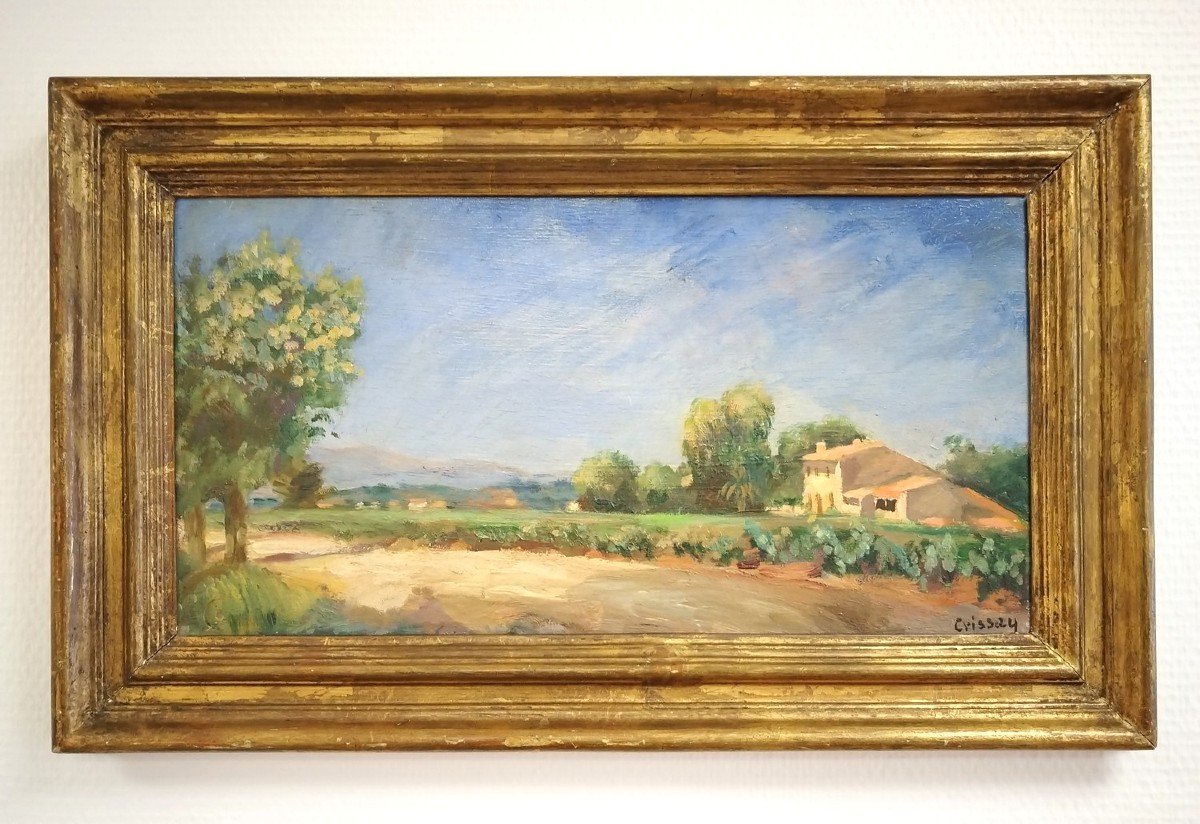 Provencal Farm, Oil On Panel By Marguerite Crissay