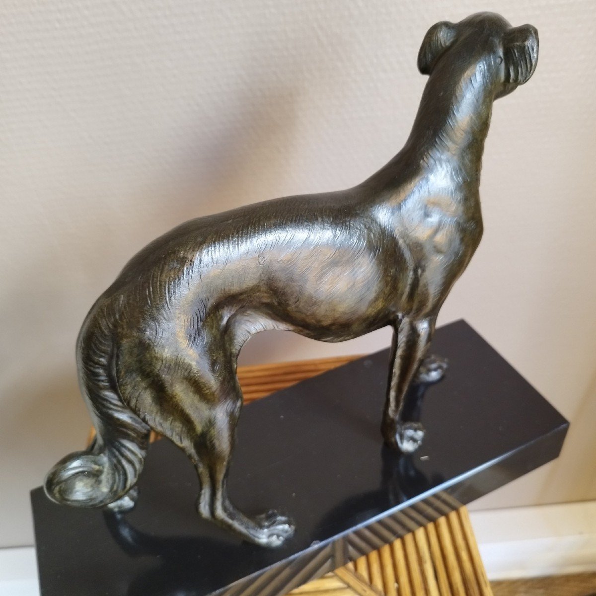 Greyhound Sculpture In Spelter, Signed Carvin-photo-2