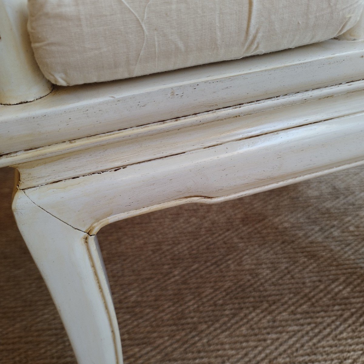 Paire De Fauteuils Chinois Laqués Blanc Cassé, XXème Siècle-photo-3