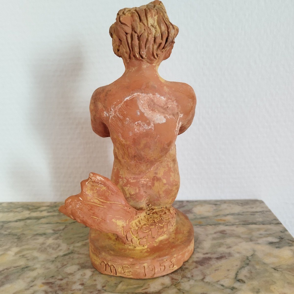 Sculpture Of A Triton In Terracotta, Monogrammed Mg And Dated 1958-photo-3