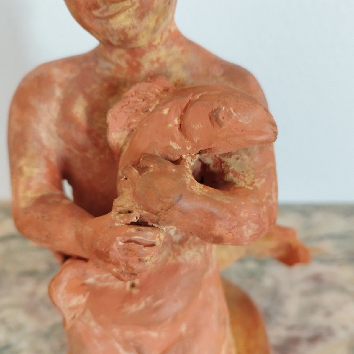 Sculpture Of A Triton In Terracotta, Monogrammed Mg And Dated 1958-photo-1