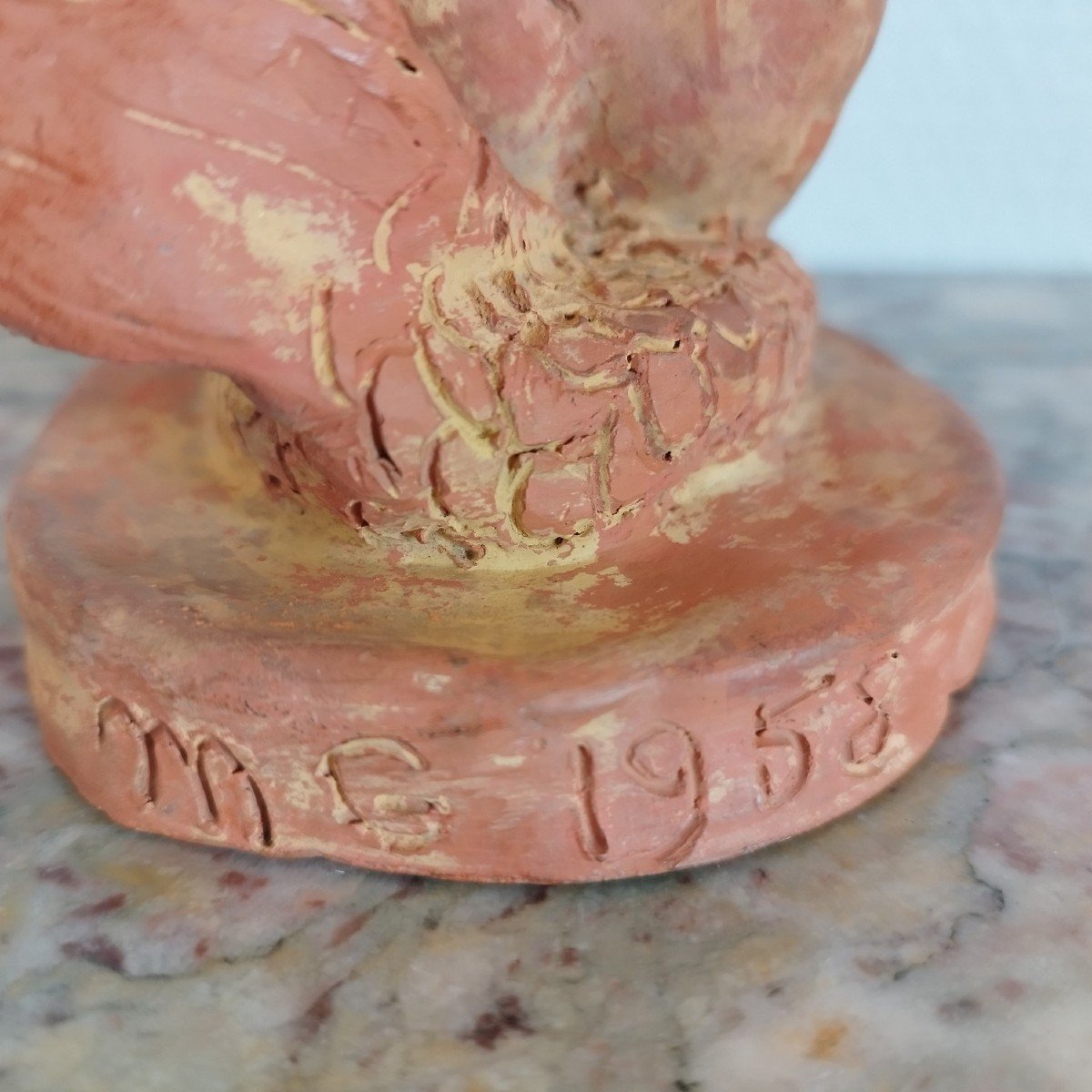 Sculpture Of A Triton In Terracotta, Monogrammed Mg And Dated 1958-photo-3