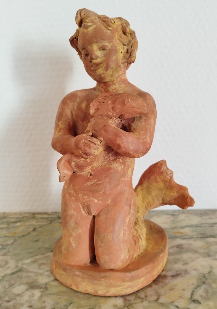 Sculpture Of A Triton In Terracotta, Monogrammed Mg And Dated 1958