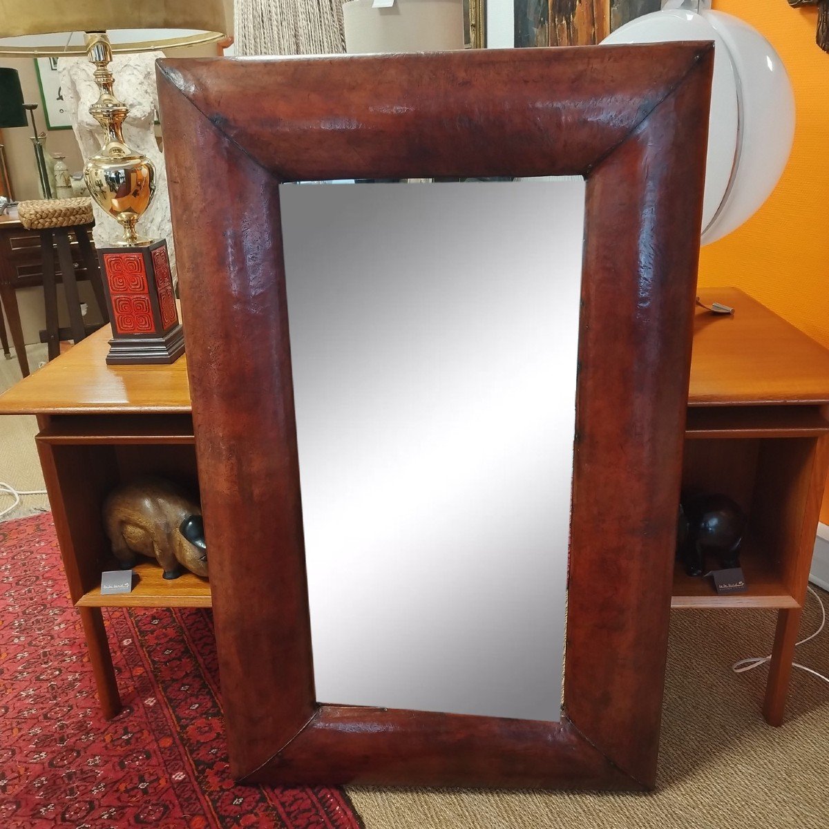 Large Leather Covered Mirror-photo-2