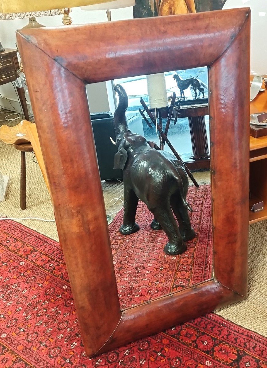 Large Leather Covered Mirror-photo-4