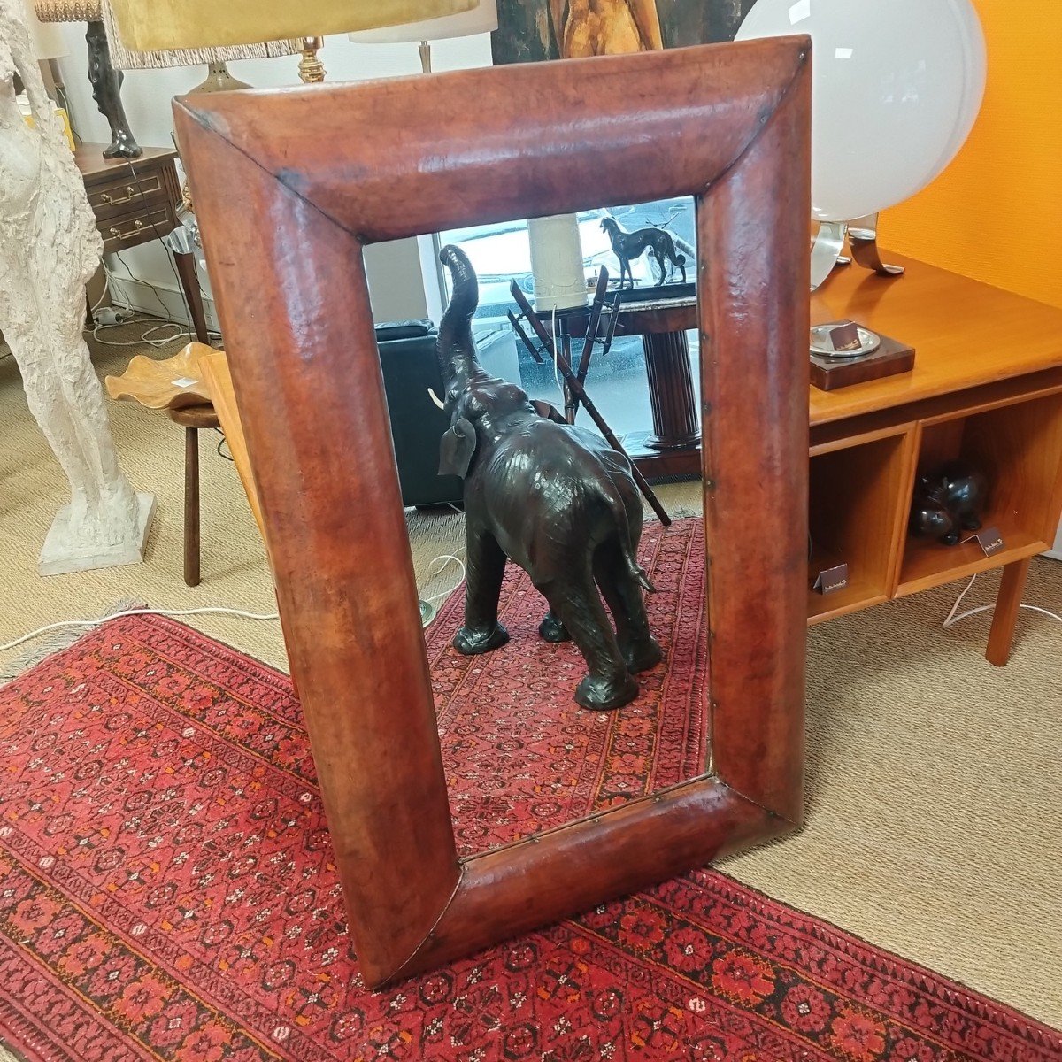 Large Leather Covered Mirror-photo-1