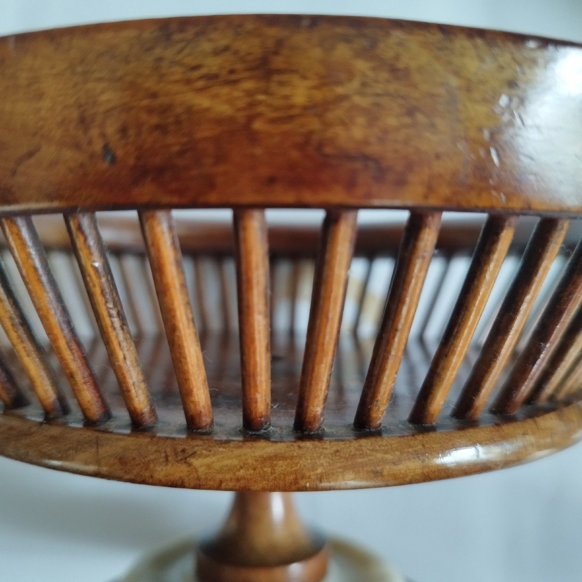 Small Fruit Basket In Cherry Wood And Alabaster, Italy, 19th Century-photo-4