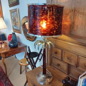 Large Lamp In Silver Plated Metal, Shaft And Lampshade In Acrylic Imitating Tortoise Shell
