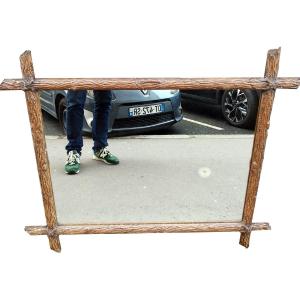 Miroir 19ème En Bois Sculpté De Style Forêt Noire