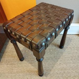 Stool In Wood And Woven Leather