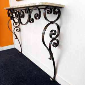 Wrought Iron Console, Marble Top