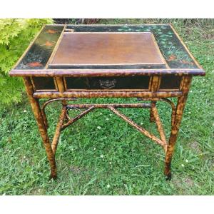 Petite Table bureau En Bambou Et Laque, Angleterre XIXème