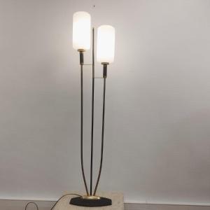 Lampadaire Laiton, Métal Et Opalines