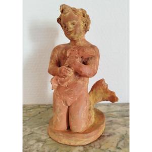 Sculpture Of A Triton In Terracotta, Monogrammed Mg And Dated 1958