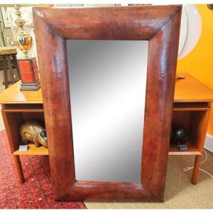 Grand Miroir Recouvert De Cuir