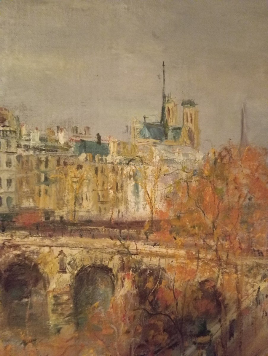 Painting By Serge Belloni Representing A View Of Paris On A Quay Of The Seine-photo-1