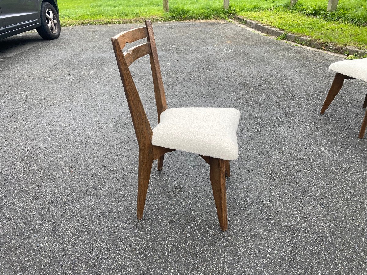 Guillerme And Chambron, Suite Of 10 Oak Chairs, Seats Redone In Wool, Circa 1960/1970-photo-3