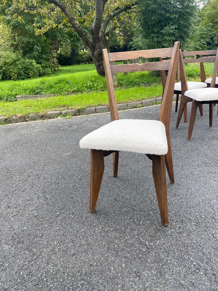 Guillerme And Chambron, Suite Of 10 Oak Chairs, Seats Redone In Wool, Circa 1960/1970-photo-4